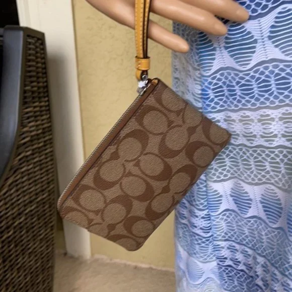 COACH Signature PVC Leather Corner Zip Wristlet - Picture 16 of 16